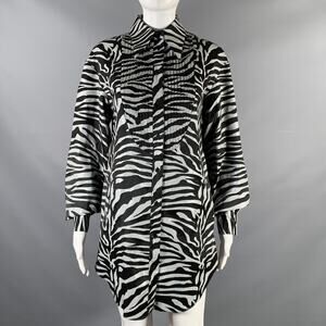 PRABAL GURUNG Size S Black Silver Animal Print Long Shirt